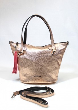 Bolso dos asas pequeño de piel, metalizado nude. Ferchi
