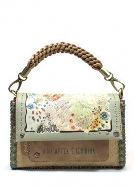 Bolso  con asa y bandolera  colección Amazonia. Verde agua-beis. ANEKKE