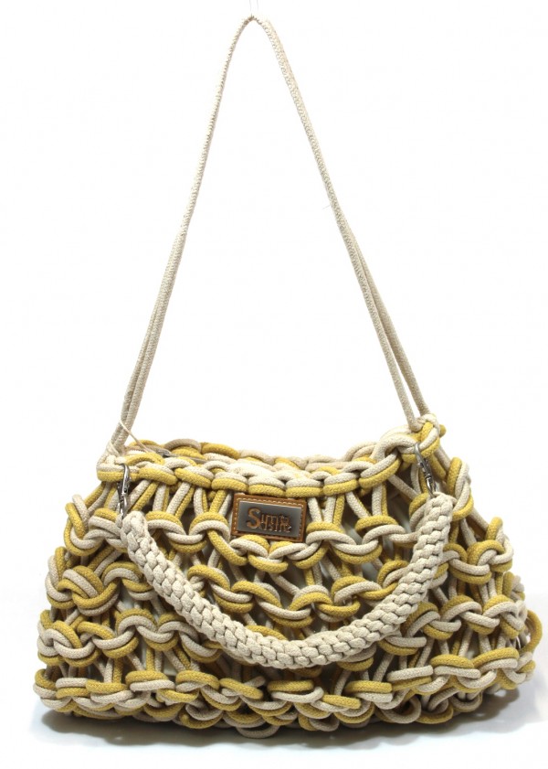 Bolso de hombro cuerda trenzada. Mostaza y beige. Simosastre