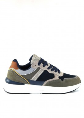 Zapatilla deportiva hombre, plantilla memory foam. Azul marino,verde y beige. Xti