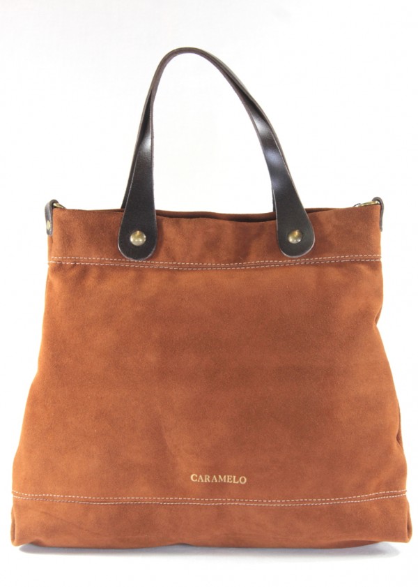 Caramelo Bolso grande dos asas piel Caramelo