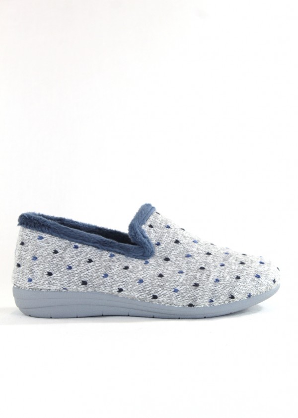 Zapatilla de casa cerrada con topitos, Gris y azul Laro