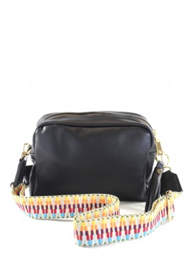 Bolso bandolera mujer de piel en negro. Caramelo