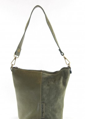 Bolso bombonera de piel y serraje. Verde. Caramelo