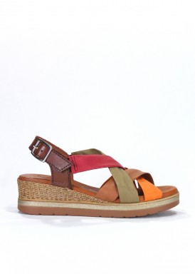 Sandalia tubular de cuña media multicolor. JORDANA