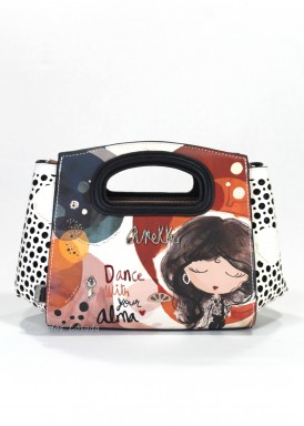 Bolso pequeño vestir asa incrustadas. Muñeca. cuero-beis .ANEKKE.