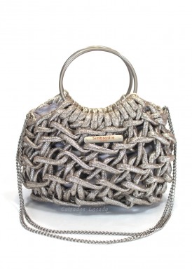 Bolso fiesta con dos asas de aro y cadena. Plata. Simosastre