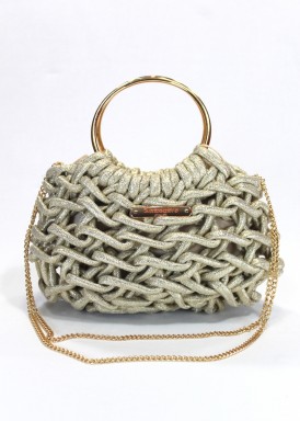 Bolso fiesta con dos asas de aro y cadena. Oro. Simosastre..