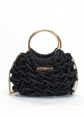 Bolso fiesta con dos asas de aro y cadena. Negro. Simosastre.
