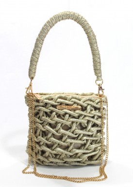 Bolso fiesta con asa y cadena. Oro. Simosastre.