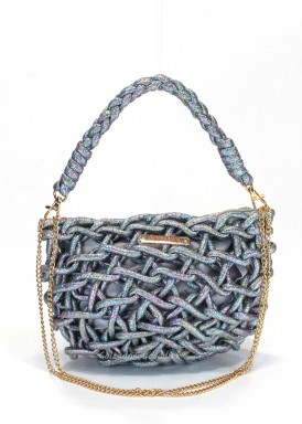 Bolso fiesta de asa y cadena. Plata-multicolor. Simosastre