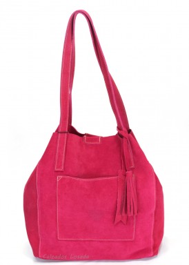 Bolso grande de serraje con dos asas. Fuxia. CARAMELO.