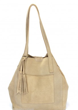 Bolso grande de serraje con dos asas. Camel. CARAMELO.