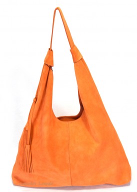 Bolso serraje con un asa de hombro. Naranjo. Caramelo.