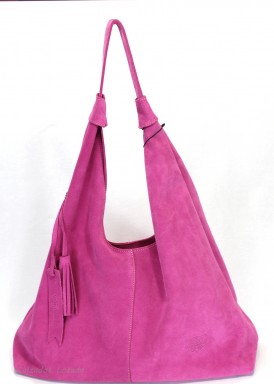 Bolso serraje con un asa de hombro. Fuxia. Caramelo