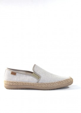 Zapatilla de hombre de tela con bordillo de esparto. Beige. Cuque