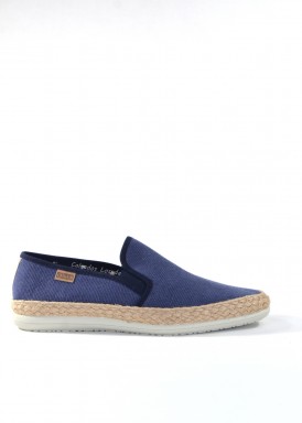 Zapatilla de hombre de tela con bordillo de esparto. Azul marino. Cuque