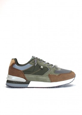 Zapatilla deportiva casual para hombre en verde kaki y marrón. Xti