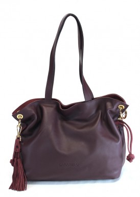 Bolso de piel suave dos asas. Burdeos. CARAMELO.