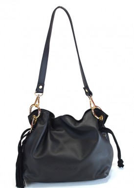 Bolso de piel suave asa extraíble y bandolera. Negro. CARAMELO.