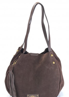 Bolso dos asas piel serraje . Marrón chocolate. CARAMELO.