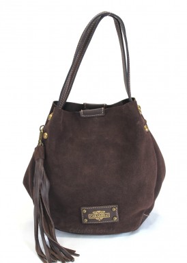 Bolso dos asas piel serraje, pequeño. Marrón chocolate. CARAMELO.
