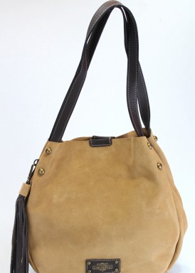 Bolso dos asas piel serraje .Camel. CARAMELO