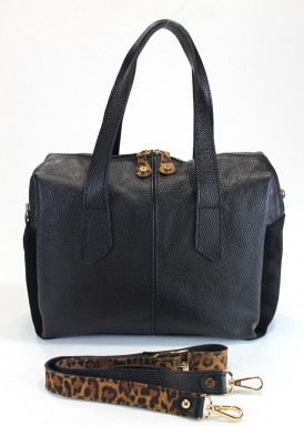 Bolso dos asas piel. Color negro. CARAMELO