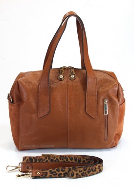 Bolso dos asas piel. Color cuero. CARAMELO.