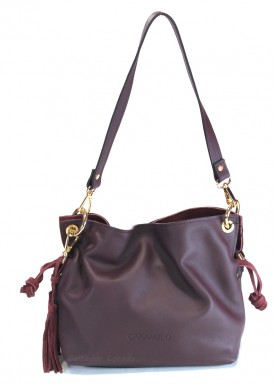 Bolso de piel suave asa extraíble y bandolera. Burdeos. CARAMELO