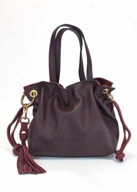 Bolso de piel suave dos asas, pequeño. Burdeos. CARAMELO