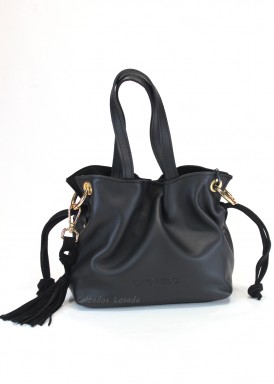 Bolso de piel suave dos asas, pequeño.Negro. CARAMELO.