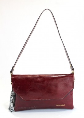 Bolso de vestir de hombro, piel burdeos. Caramelo