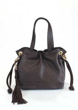 Bolso de piel suave dos asas, pequeño. Marrón chocolate. CARAMELO