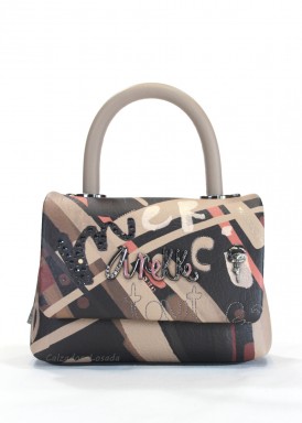 Mini bolso de mano con bandolera, taupe. Colección mademoiselle. Anekke