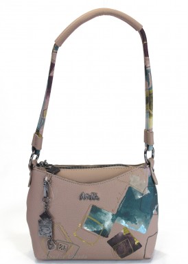 Bolso de hombro con bandolera adiccional color taupe. Colección Real de Anekke.