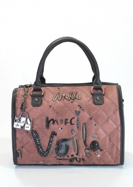 Bolso dos asas de mano con bandolera adiccional color maquillaje . Colección Mademoiselle de Anekke