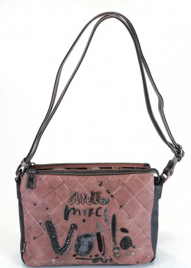 Bolso bandolera tres cremalleras color maquillaje. Colección mademoiselle de Anekke