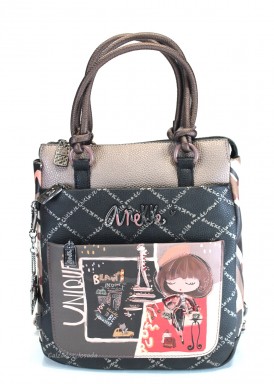 Mochila mediana varios compartimentos tonos cuero. Colección Mademoiselle de Anekke
