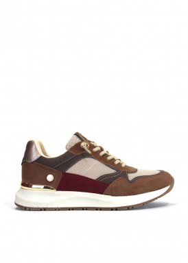 Zapatilla deportiva casual mujer. Beis-tostado-granate. XTI.