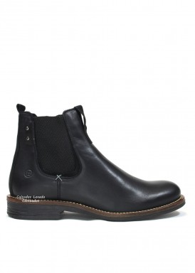 Botín hombre piel cremallera y fuelle, color NEGRO Tacón cortado, Bola 22