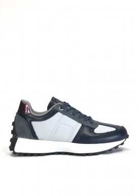 Zapatilla deportiva de piel y textil. Azul marino-gris. DOCTOR CUTILLAS