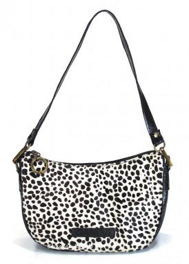 Bolso de hombro con bandolera beige, negro con topitos. Caramelo