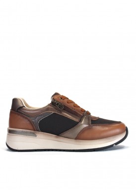 Deportiva casual de piel cordones y cremallera. Cuero. Treintas.