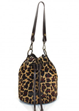 Bolso bombonera con bandolera piel de leopardo negro-marrón. Caramelo