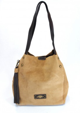 Bolso grande de serraje con dos asas. Camel.CARAMELO