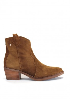 Botín campero serraje camel tacón 4 cm. Kaola
