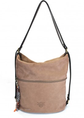 Bolso de hombro convertible en mochila de nobluck. Color taupe. Caramelo
