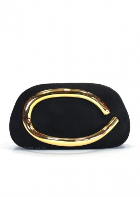 Clutch pequeño de fiesta negro, con asa dorada. Dogs.