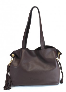 Bolso de piel suave con dos asas. Marrón chocolate. CARAMELO.